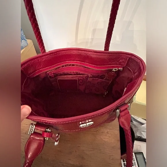 Brighton Vintage Shoulder Bag/Purse -Red Leather w/2 braided handles. Registered - Picture 2 of 9